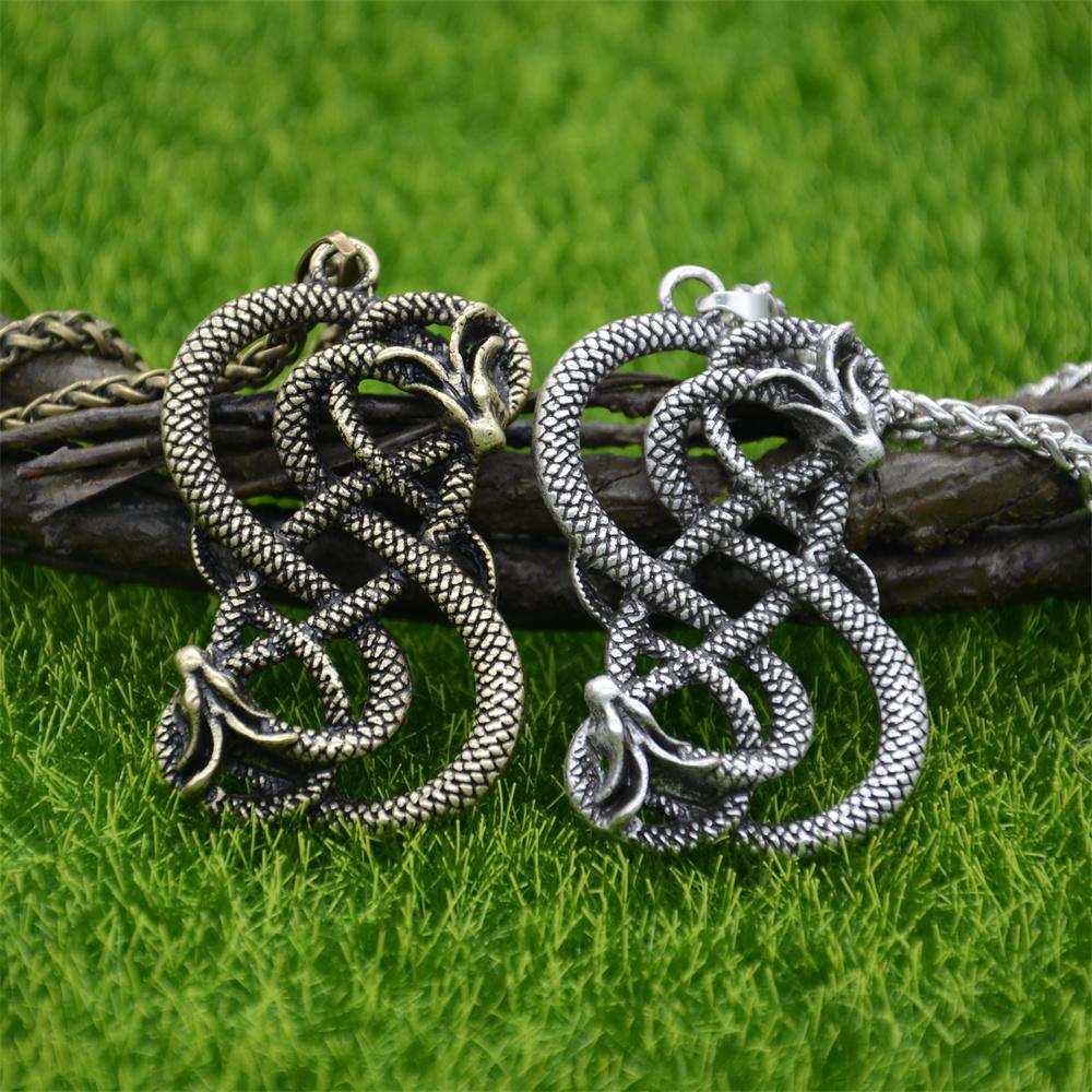 Norse Loki Double Dragon Pendant Viking Mens Necklace Gothic Ouroboros Jewelry Halloween Accessories