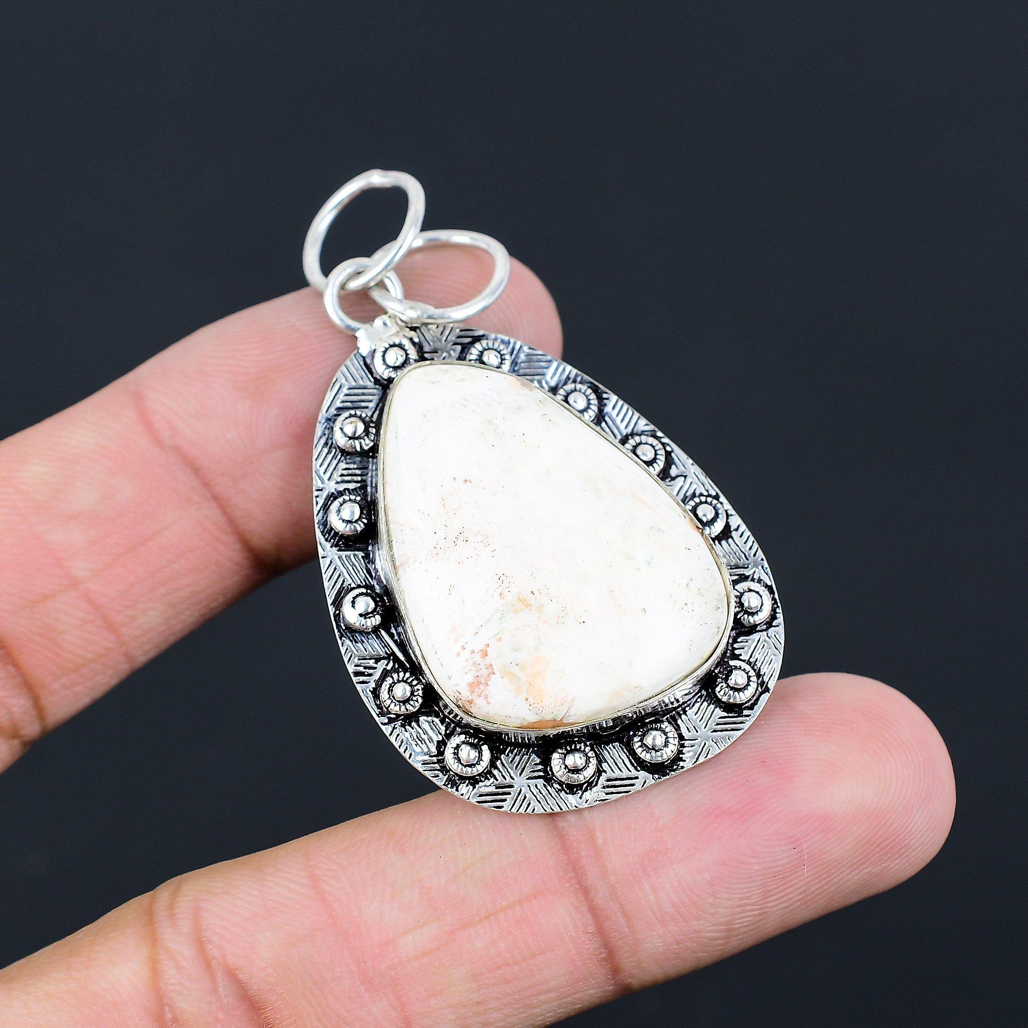 Sterling Silver Pear Natural Scolecite Handcrafted Handmade Wedding Wife Pendant