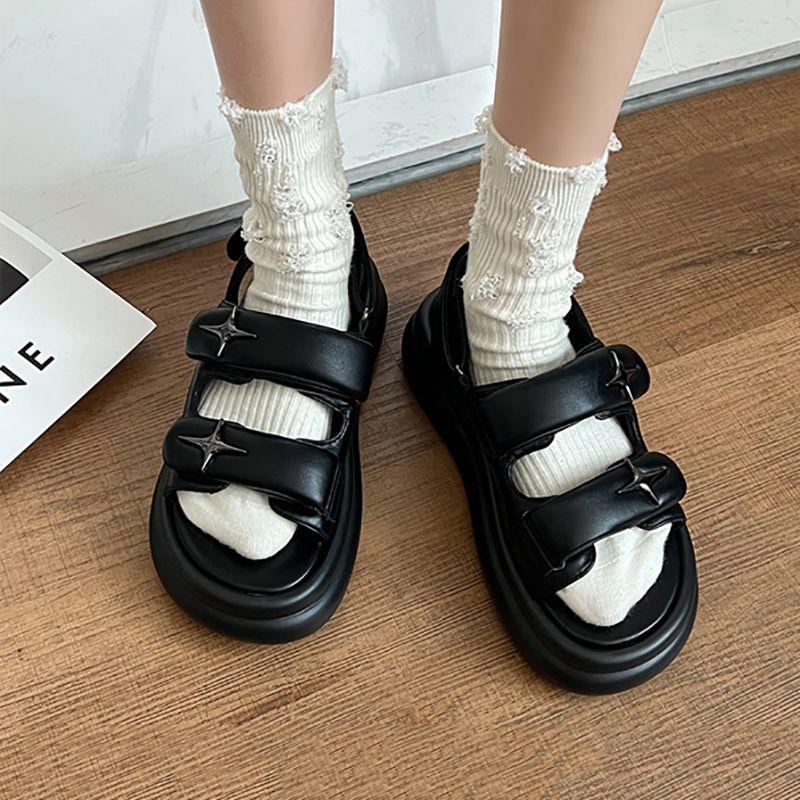 Footwear Beach Women's Shoes with Medium Heels Summer 2024 Outdoor Sandals for Woman Platform Wedge Waterproof Black Korea H F