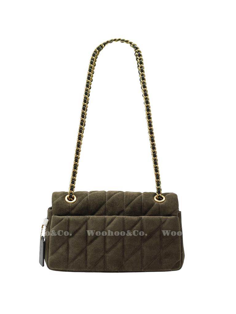 Coach Sac à Bandoulière Tabby 26 Daim Matelassé Vert Olive Quincaillerie Dorée Chaîne Sac à Bandoulière pour Femmes, Décontracté Quotidien Voyage d'Affaires Trajet CW620-B4OL