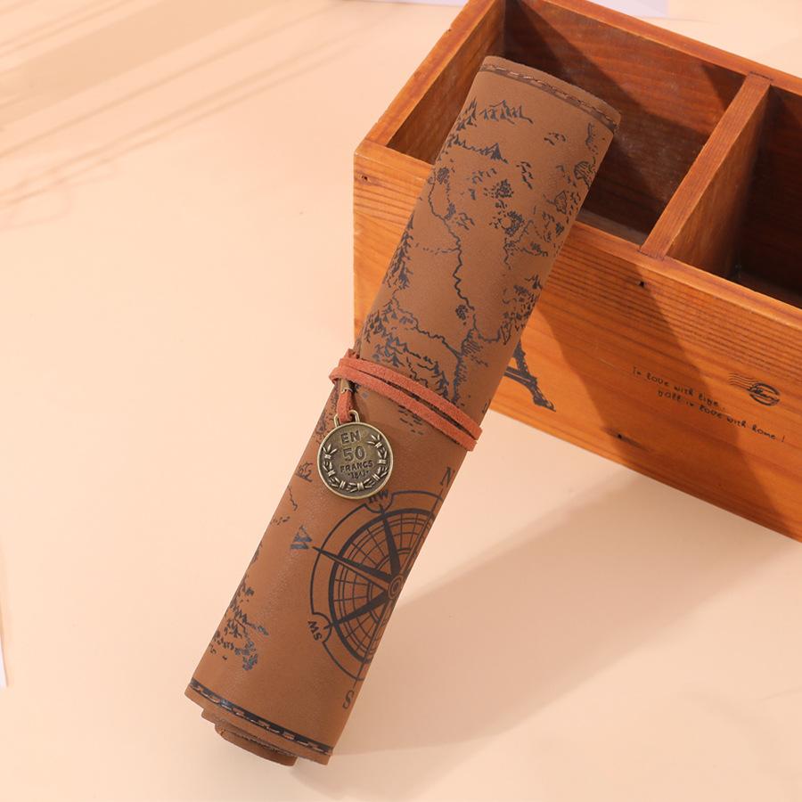 

Fashion Hot Sale Creative Treasure Map Retro PU Leather Large-capacity Pencil Case Cute Simple Stationery Box Pencil Case