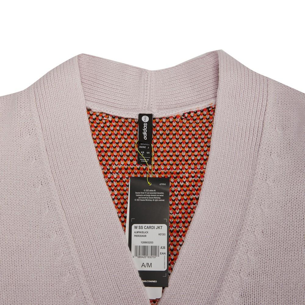 Adidas Neo Alphabet Print V-Neck Cardigan With Cartoon Pattern Women Knitwear Grey HD7283
