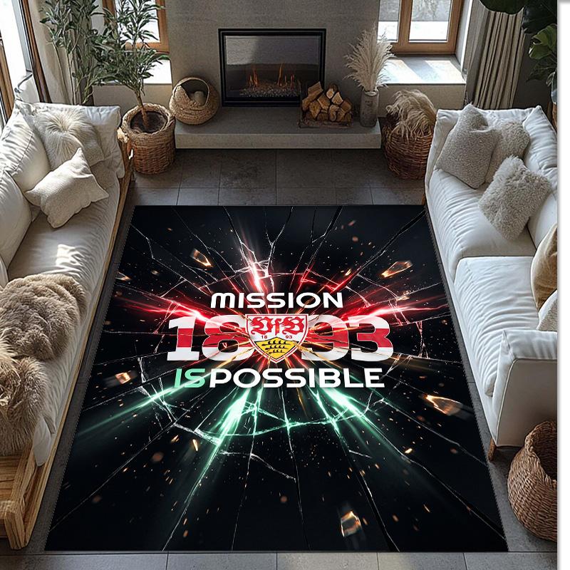 VfB Stuttgart Football Print Crystal Velvet Rug, Comfortable Water Absorbent Non Slip Indoor Floor Carpet