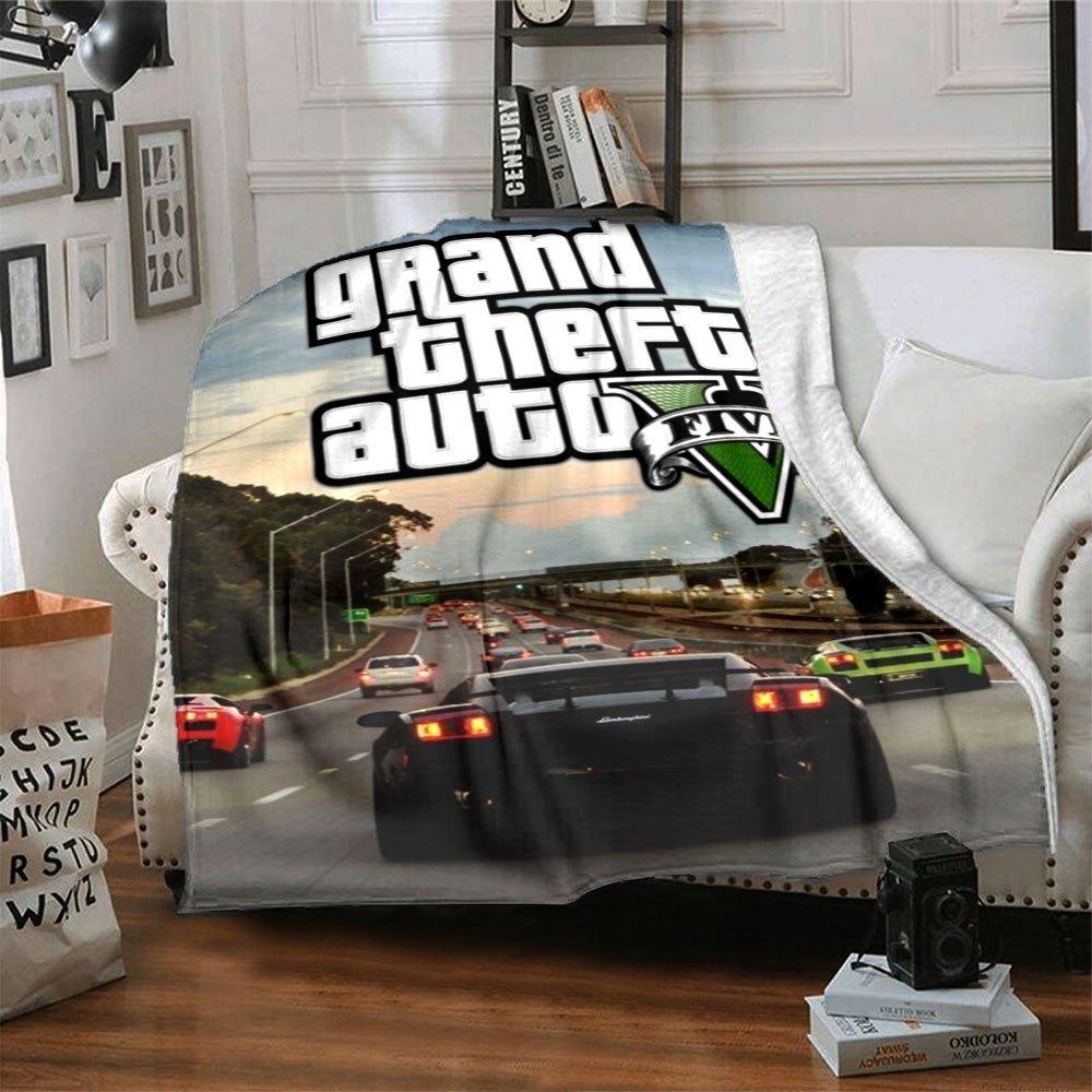 

1 шт. М яка фланелева ковдра Grand Theft Auto з дизайнерським принтом. Затишна ковдра для будь-якої пори року, ідеальна для дивана, ліжка, офісу 80x120cm