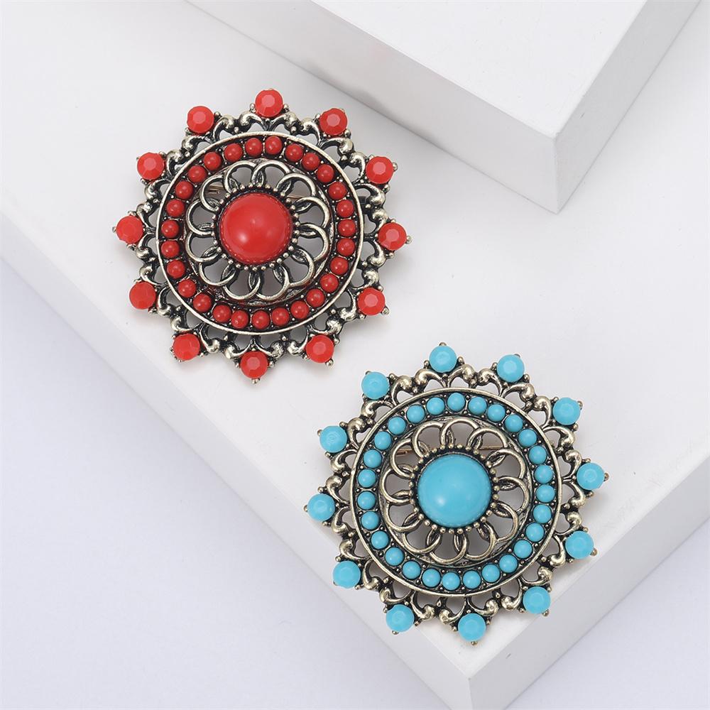 Classic Turkish Brooches for Women Turquoise Flower Pin Friends Party Gift Jewellery Accessories