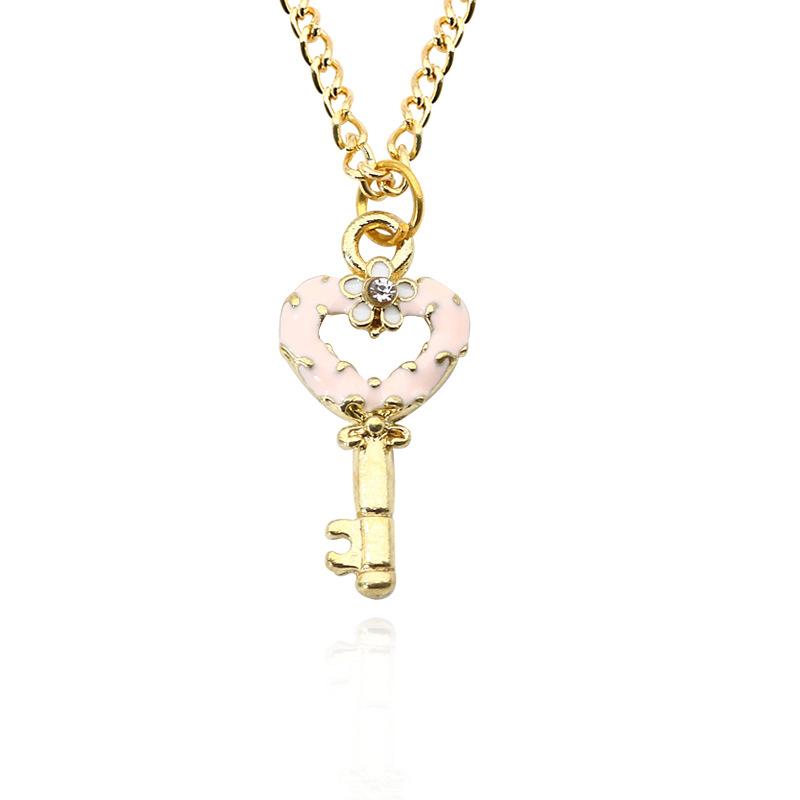 Women Heart Key Shape Hollow Cute Alloy Pendant Necklace with Chain Christmas Gift