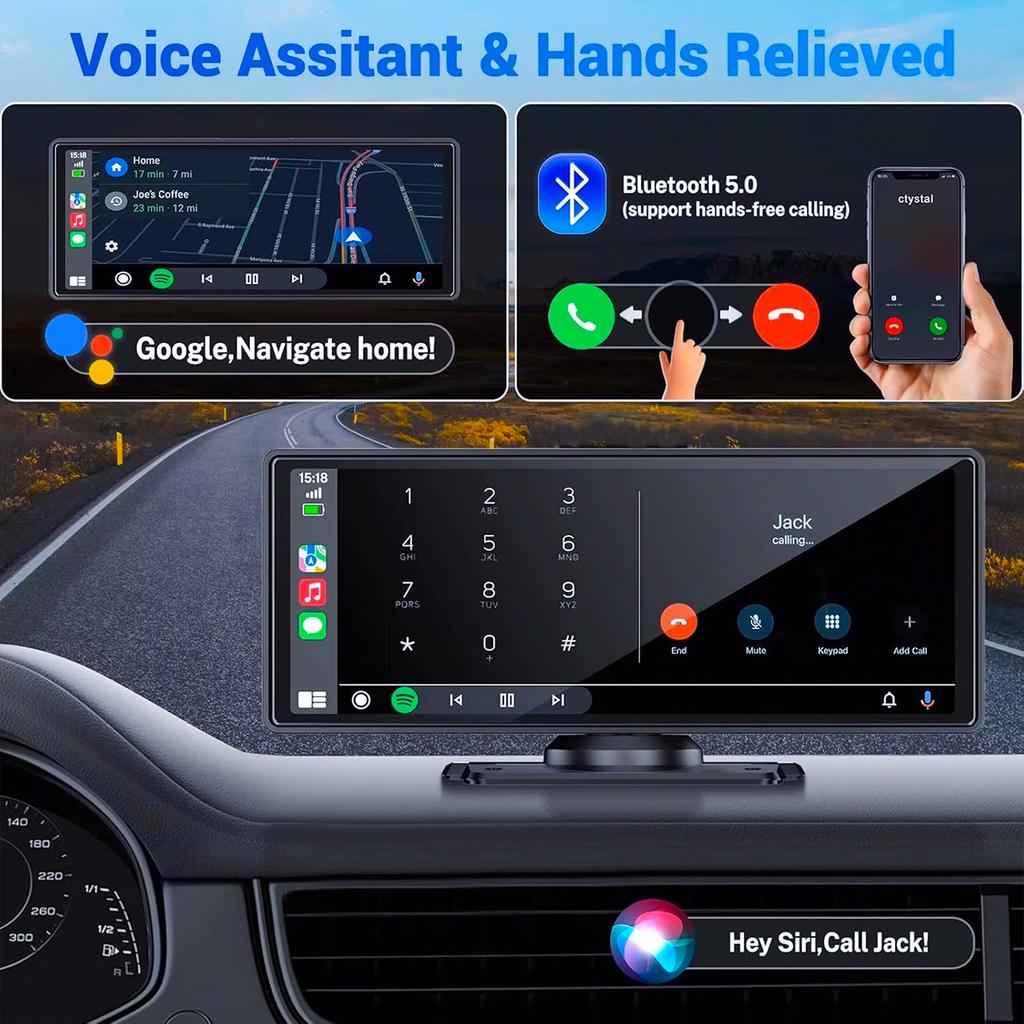 Pionray 7/10 Inches Android Auto Universal Portable CarPlay for Car Screen Car Radio Video Wireless Carplay Screen for Apple