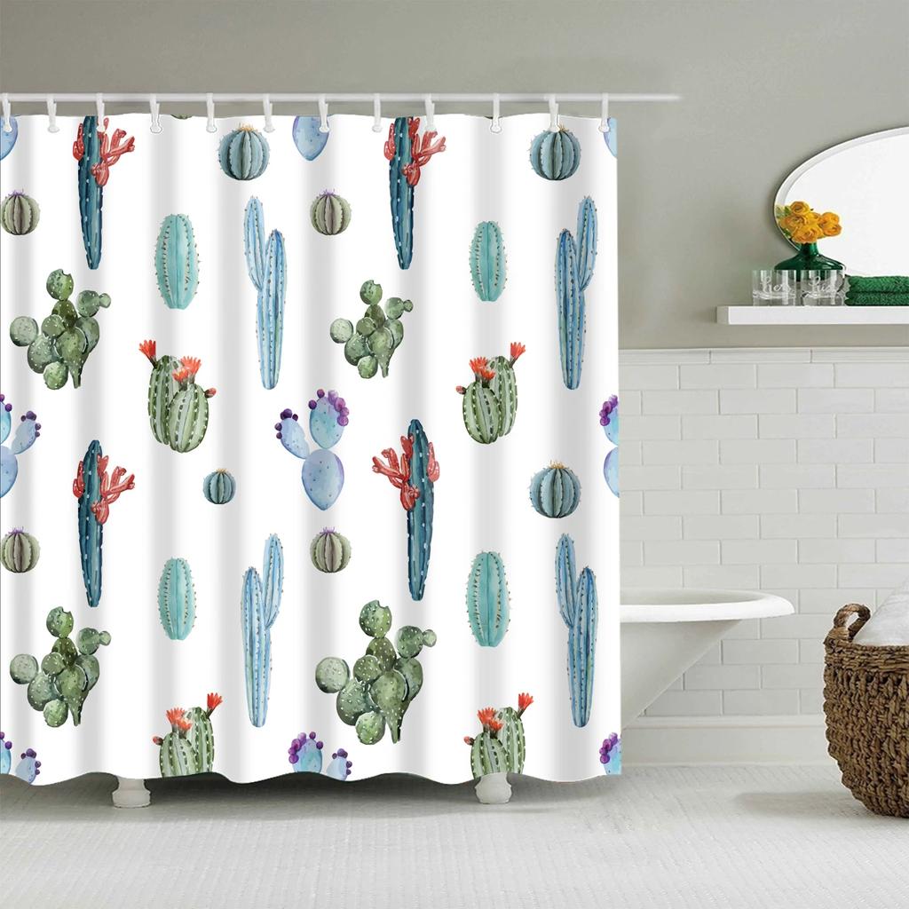 Buddha Plant Printed Bath Curtains Waterproof Polyester Fabric Bathroom Shower Curtain Screen with Hooks Bathroom Curtains