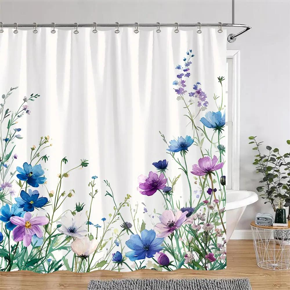 Beautiful Botanical Floral Shower Curtain Watercolour Painting Art Creative Vintage Style Polyester Bath Curtains Bathroom Decor