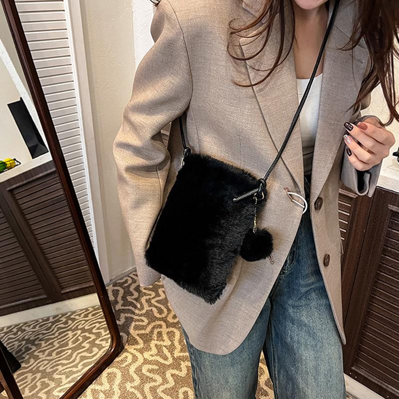 Furry Crossbody Phone Bag Women's Autumn Winter New Style Plush Shoulder Bag Soft Mobile Phone Square Pouch Female