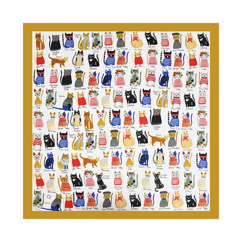 Suhang silk scarf cartoon cat cute versatile 71 simulated silk scarf atmosphere summer square scarf scarf
