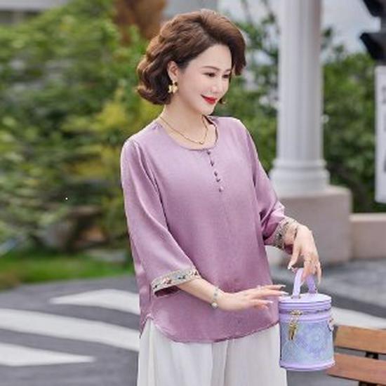 

Elegant Ice Silk Summer T-Shirt for 50-Year-Old Women - Short-Sleeved, 2026 Collection 4XL фиолетовый