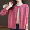 Cardigan à col rond et manches longues Automne Hiver Nouveau Pull Veste Couleur Unie Polyvalent Haut pour Femme