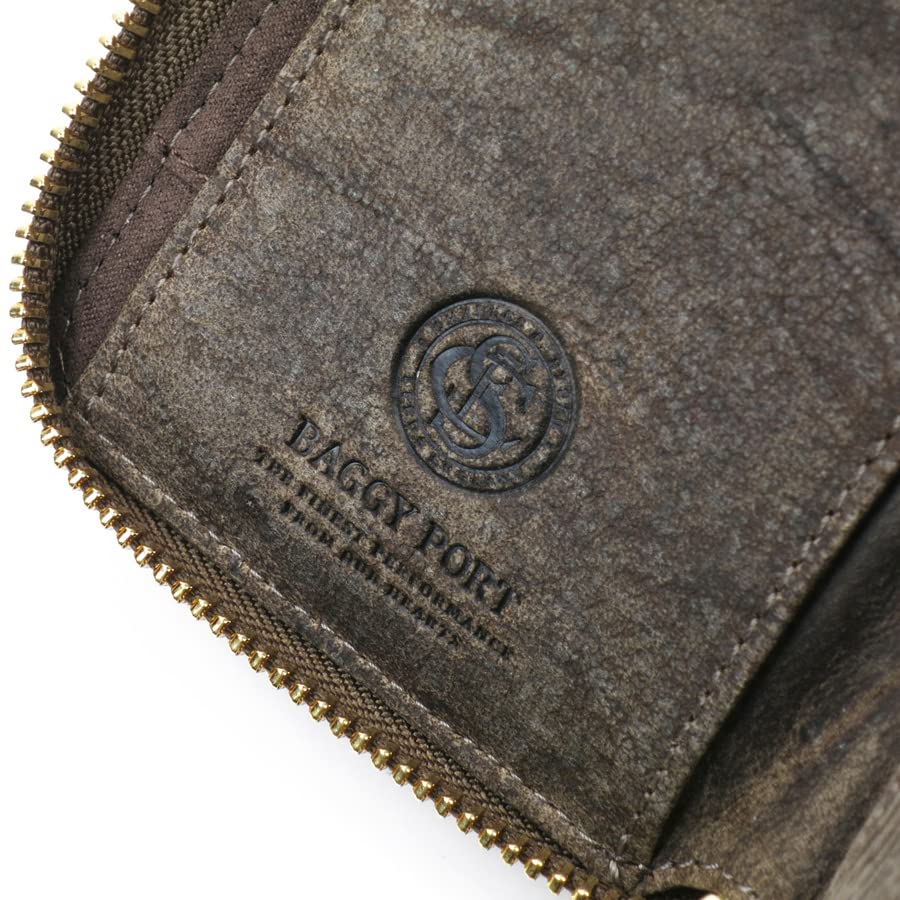 Baggy Port Kudu Leather Half Wallet with Round Zipper, Unisex, Gray, ZKM-901