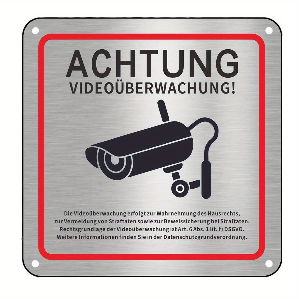 1PC Durable Aluminum Security Surveillance Signs - German "Achtung Video Überwachung" with Camera Icon