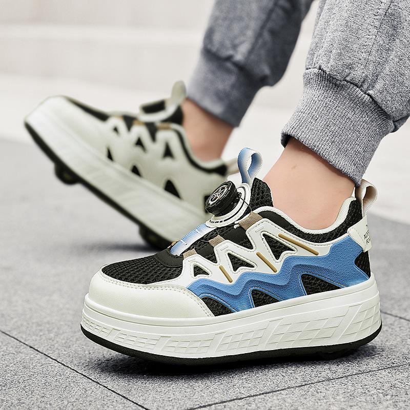 Boys' Runaway Shoes 2025 New Summer Children's Pulley Sports Shoes Double-wheel Mesh Breathable Fashion Four-walk Shoes