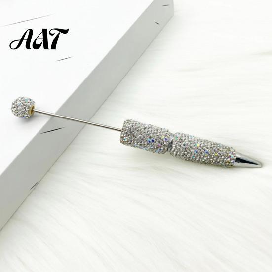 Refillable Bling Writing Pen Diamond Beadable Pens, Rhinestone Beaded DIY Bead Pen, Crystal Shaft Retractable Twist Ballpoint Black Ink Pens