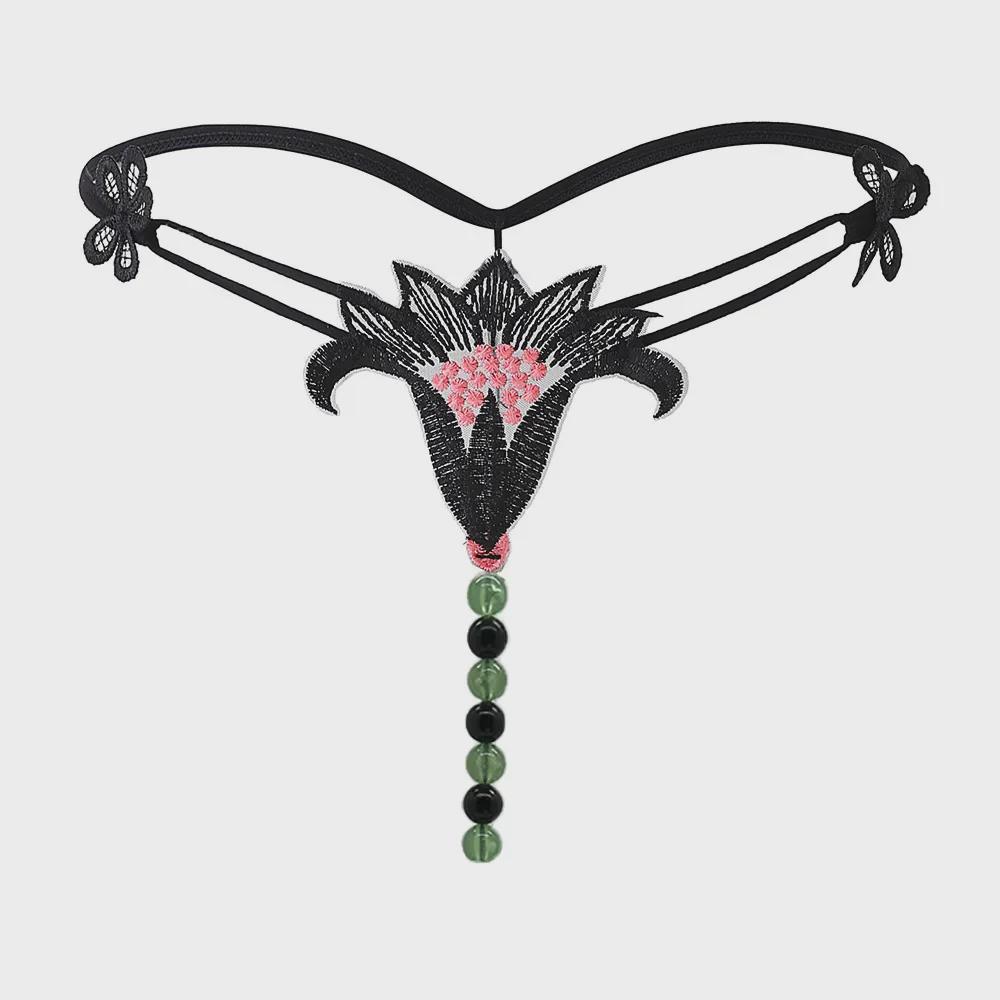 "Luminous Pearl Massage Open-Crotch Thong for Women: Sexy Nightclub Underwear"