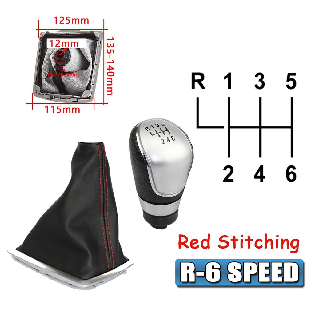 For Ford Focus MK2 2005-2012 Gear Shift Knob & Dust Boot 5/6 Speed Replacement Shifter Cover Black Red Stitching