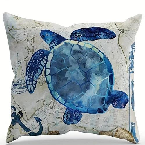 

Ocean turtle seahorse starfish map decorative pillowcase, ultra-soft polyester living room sofa back car pillowcase 16x16in 40x40cm