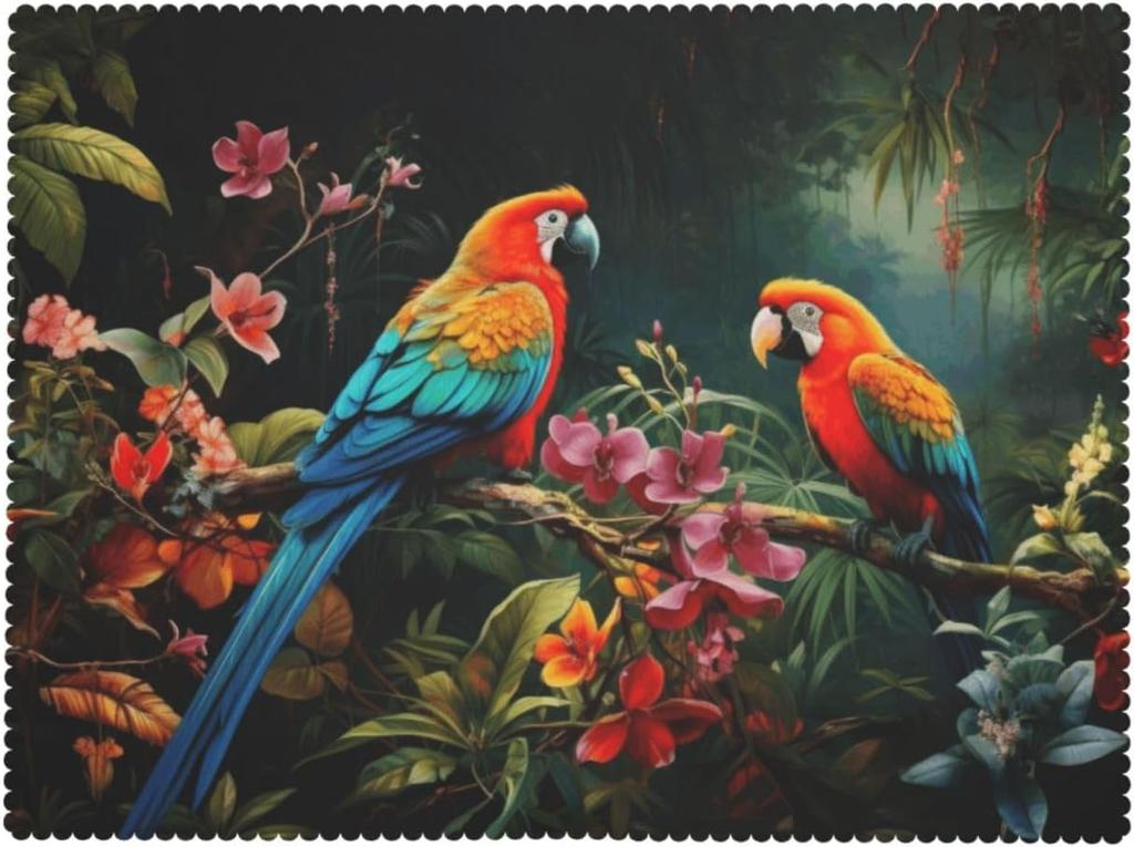 Parrot Tablecloth Tropical Macaw Orchids Flowers Jungle Palm Leaves Table Cover Wrinkle Resistant Kitchen Party Decoration