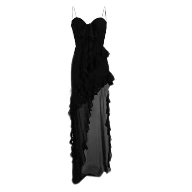 Guan Xiaotong Irregular Slit Black Tube Top Suspender Dress - Sexy Summer Skirt