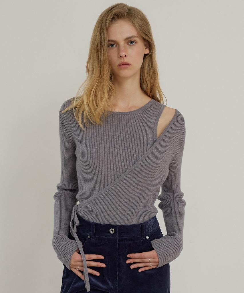 CITYBREEZE Slim Fit Diagonal Wrap Ribbed Knit_Grey