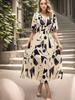 Sommer V-Ausschnitt Bedrucktes Taillen Empire-Kleid