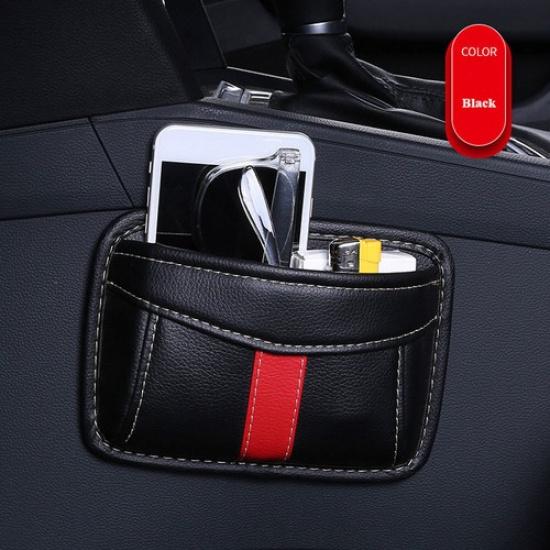 1x Universal PU Leather Car Interior Phone Storage Bag Organizer Car Accessories