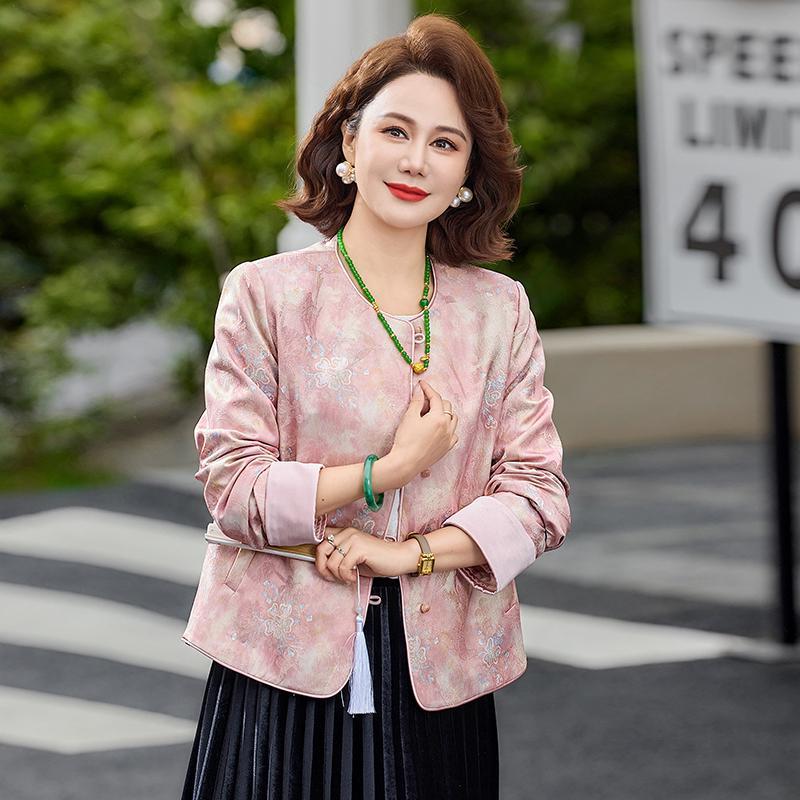 

Elegant Embroidered Single-Breasted Shirt for Middle-Aged Women - Chinese Style, Wide-Cut Jacket Top, Spring/Autumn 2026 XL (42.5-52.5 kg) рожевий