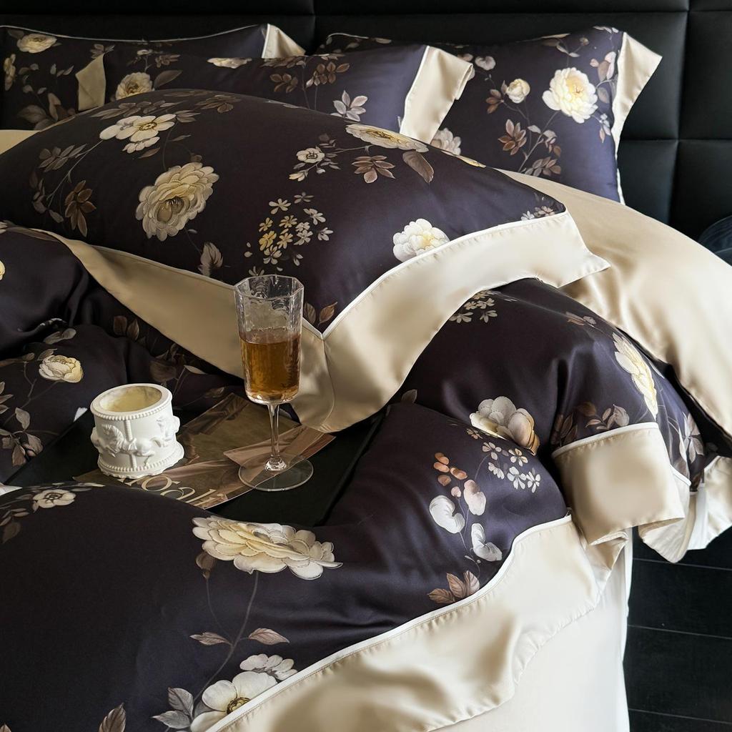 New 60s Lyocell Cool Feel Digital Print 4-Piece Bedding Set: Duvet Cover & Bed Sheet for 1.8m Bed