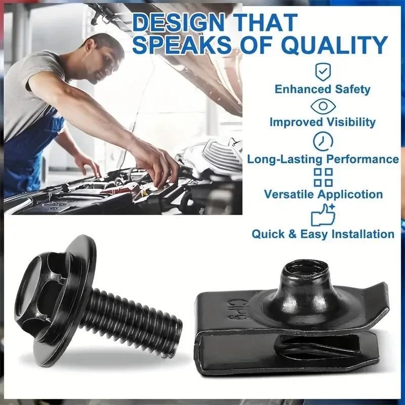 50SET Car Body Bolts U-nut Clips Engine Cover Undertray Splash Shield Guard Bumper Fender Liner Retainer Fastener Rivet Screws