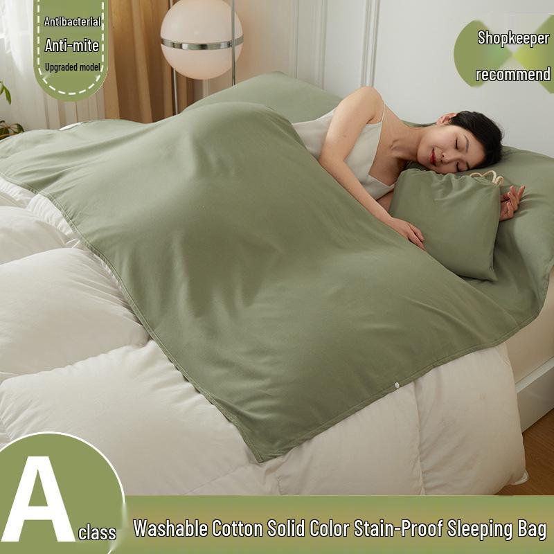 Portable Stain-Proof Cotton Sleeping Bag: Detachable, Solid Color Duvet Cover with Bed Sheet for Travel and Hotel Stays.