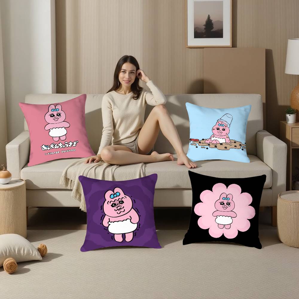 Kawaii O-Opanchu Usag Pillow Case Sofa Living Room Bedroom Double-Sided Printing Square Cushion Nap Time Pillow Case