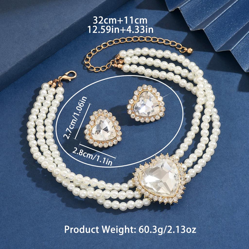 3PC Women's Fashion Peach Heart Pearl Series Necklace, Earrings, and Jewelry Set, Suitable for Wedding, Party, and Festival Gift