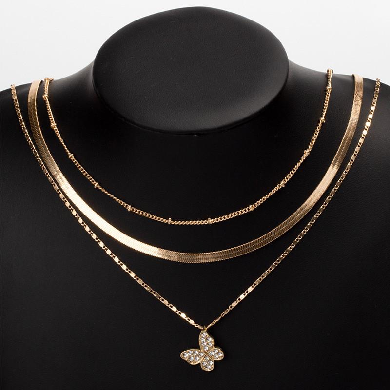 Butterfly Crystal Necklace Fashion Geometric Layered Jewelry For Women