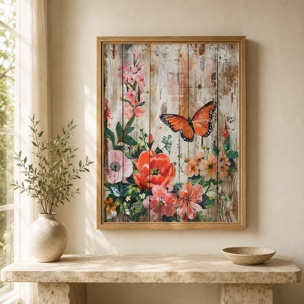 Nordic Wall Art Butterfly & Flowers Canvas Painting Nordic Style Poster Prints Bedroom Living Room Wall Decor