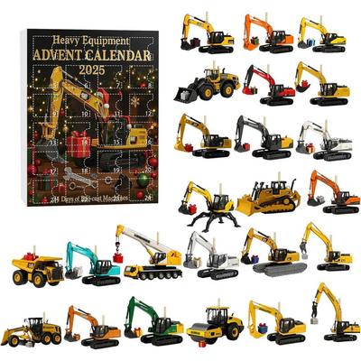 2025 Christmas Advent Calendar 2D Flat Acrylic Construction Vehicle Ornaments Heavy Equipment Xmas Countdown Calendar Gifts Box