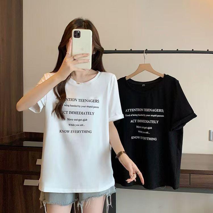Spring and summer new loose student short-sleeved T-shirt women's new letter printing couple Internet celebrity student top