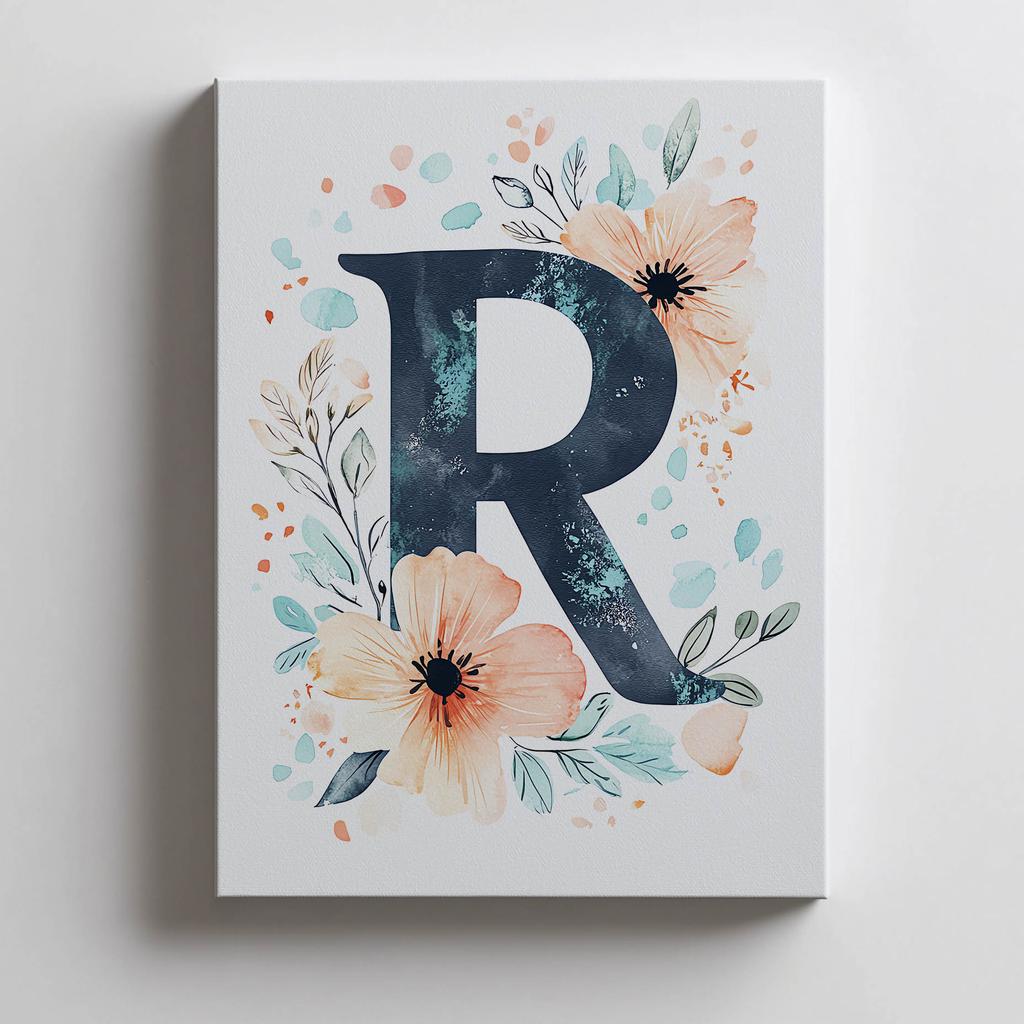 Poster Letter "R" In Floral Wreath Poster Letter "R" In Floral Wreath, 30X40 Cm, Frameless, Matte Paper 230 Gsm