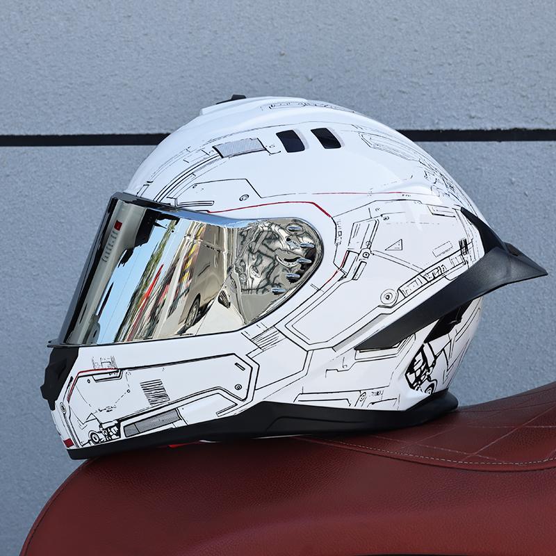 966Motorcycle helmets, men's and women's full face helmets, four season personalized large tail wing motorcycle running helmets