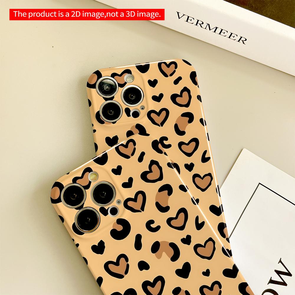 Heart Leopard Pattern Phone Case All inclusive film hard phone case, compatible with iPhone 18 Pro Max 17 16 15 14 13 12 11