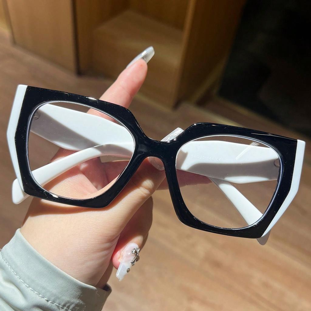 1Pc Women's Fashionable Plain Glasses New Style Elegant Large Frame Personality Patchwork Leopard Print Design Trendy Christmas