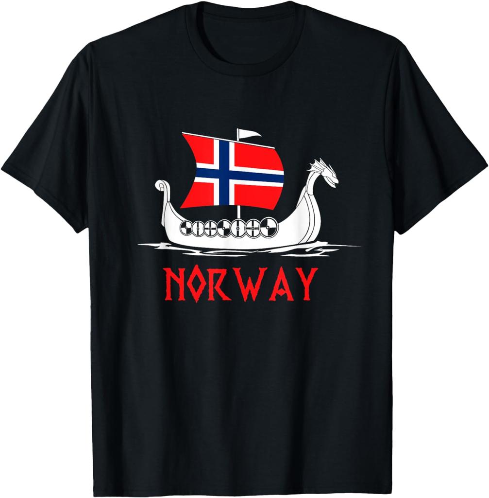 Boat Norwegian Flag Norway Viking Ship Norway TShirt Unisex Short Sleeve Streetwear Vintage T Shirt