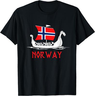 Boat Norwegian Flag Norway Viking Ship Norway T-Shirt Unisex Cotton Short Sleeve Streetwear Vintage T Shirt