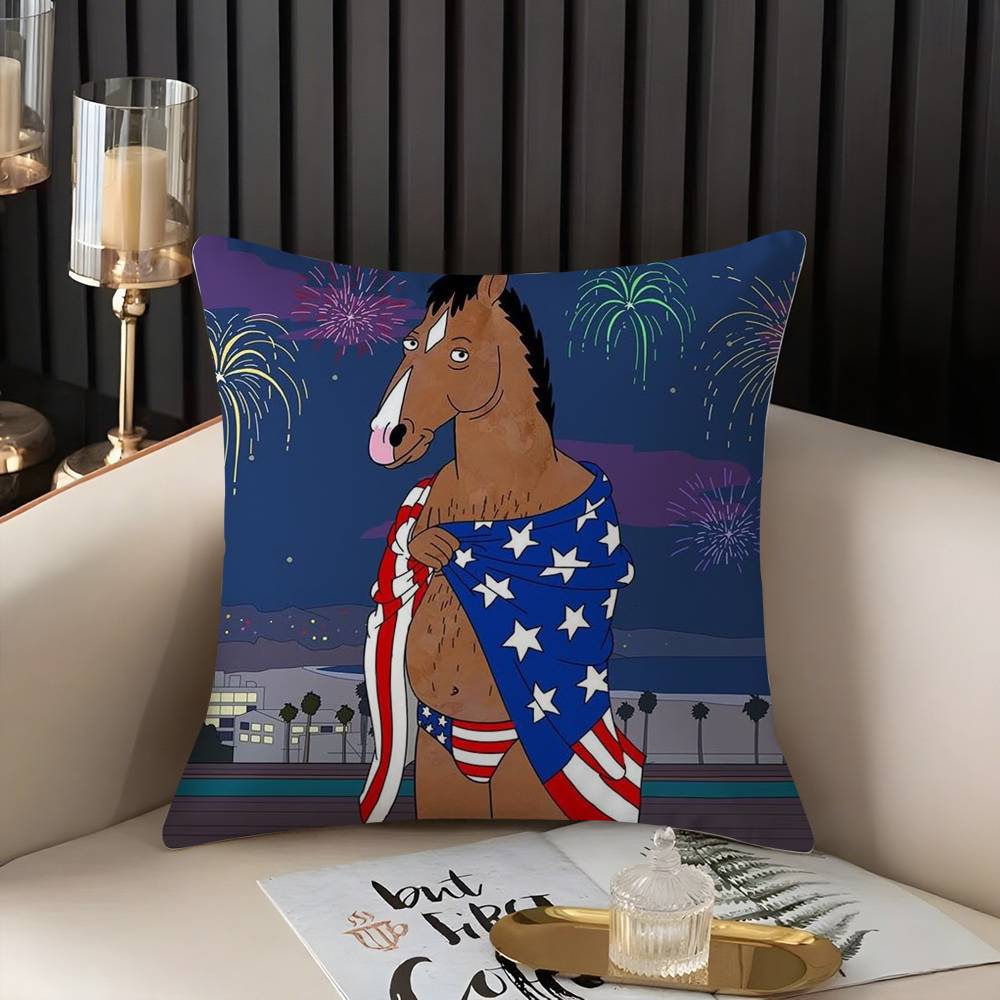B-Bojack Horseman Pillow Case Home Dorm Chair Back Short Plush Double-Sided Printing Office Nap Time Cushion Cover
