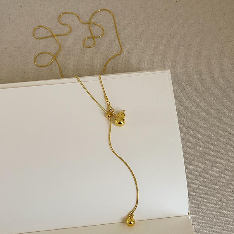 Pull-Up Smooth Ball Gourd Long Necklace Female Simple High-End Sense Fashion Temperament Versatile Neck Chain Sweater Chain