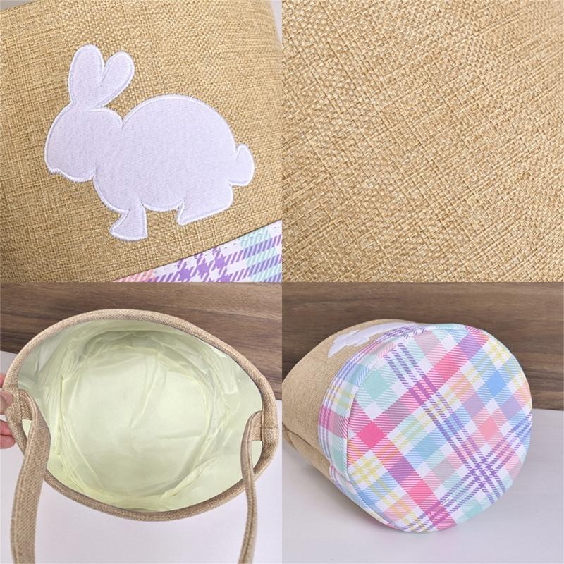 Reusable Striped Easters Decoration Basket Featuring Rabbit Patterns For Treat Storage And Tabletop Displays