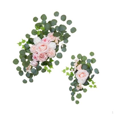 2x Wedding Arch Flowers Floral Arrangement Pink Rose Greenery Leaves Artificial Flower Swag for