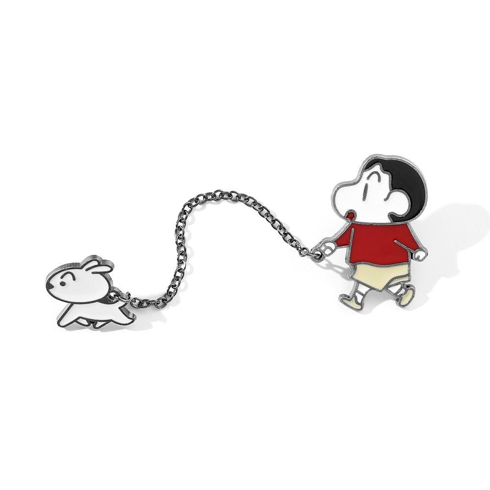 Cute Crayon Shin-chan Metal Badge With Chain Cartoon Character Design Alloy Material Xz3014xz3015 Colors